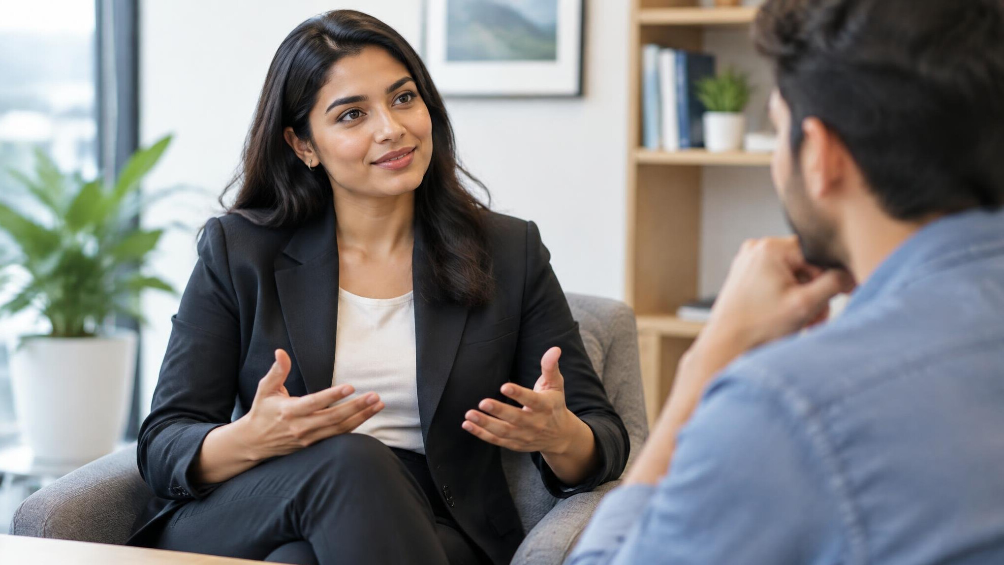 person practicing assertive body language