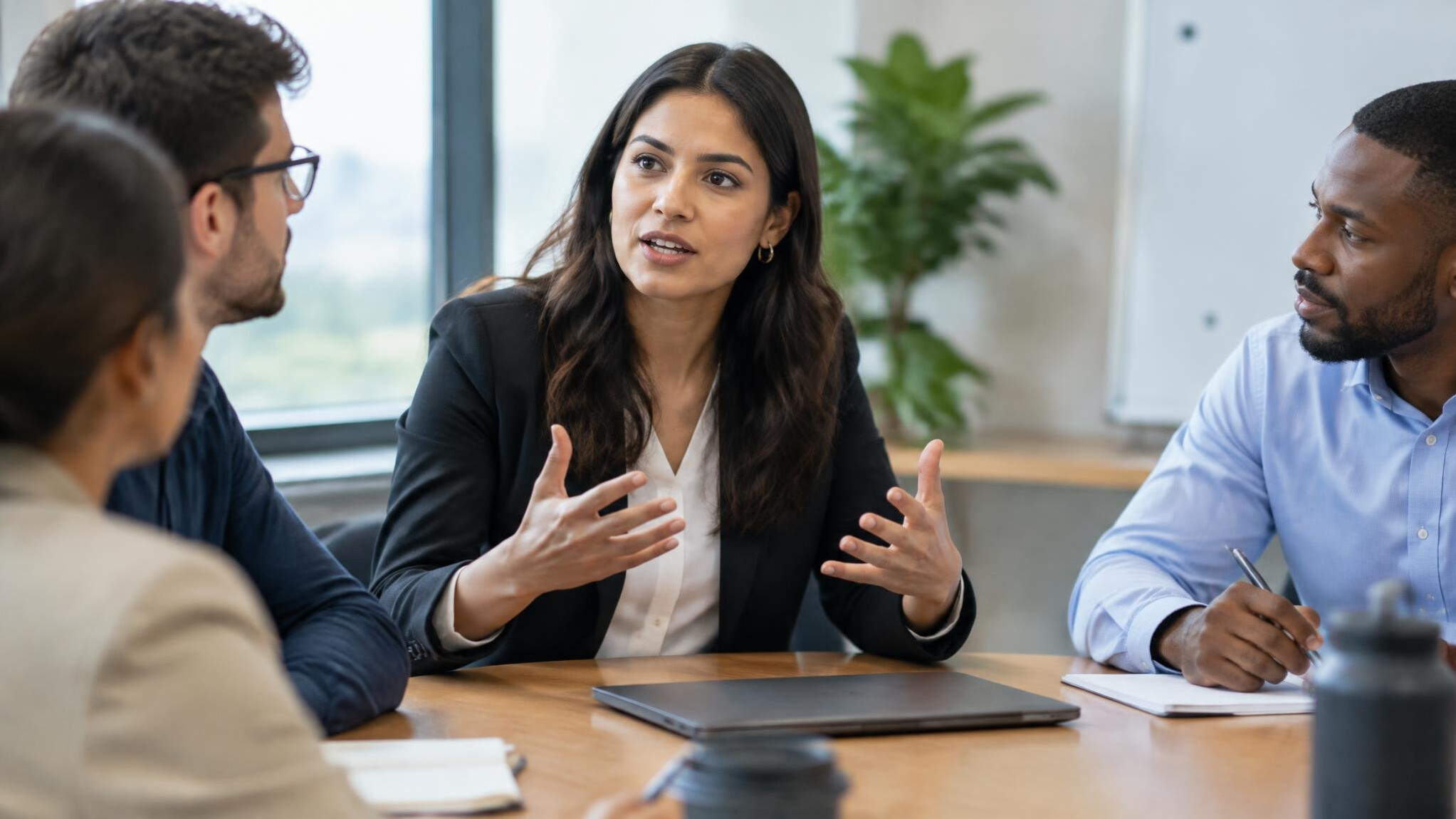 woman speaking confidently in meeting
