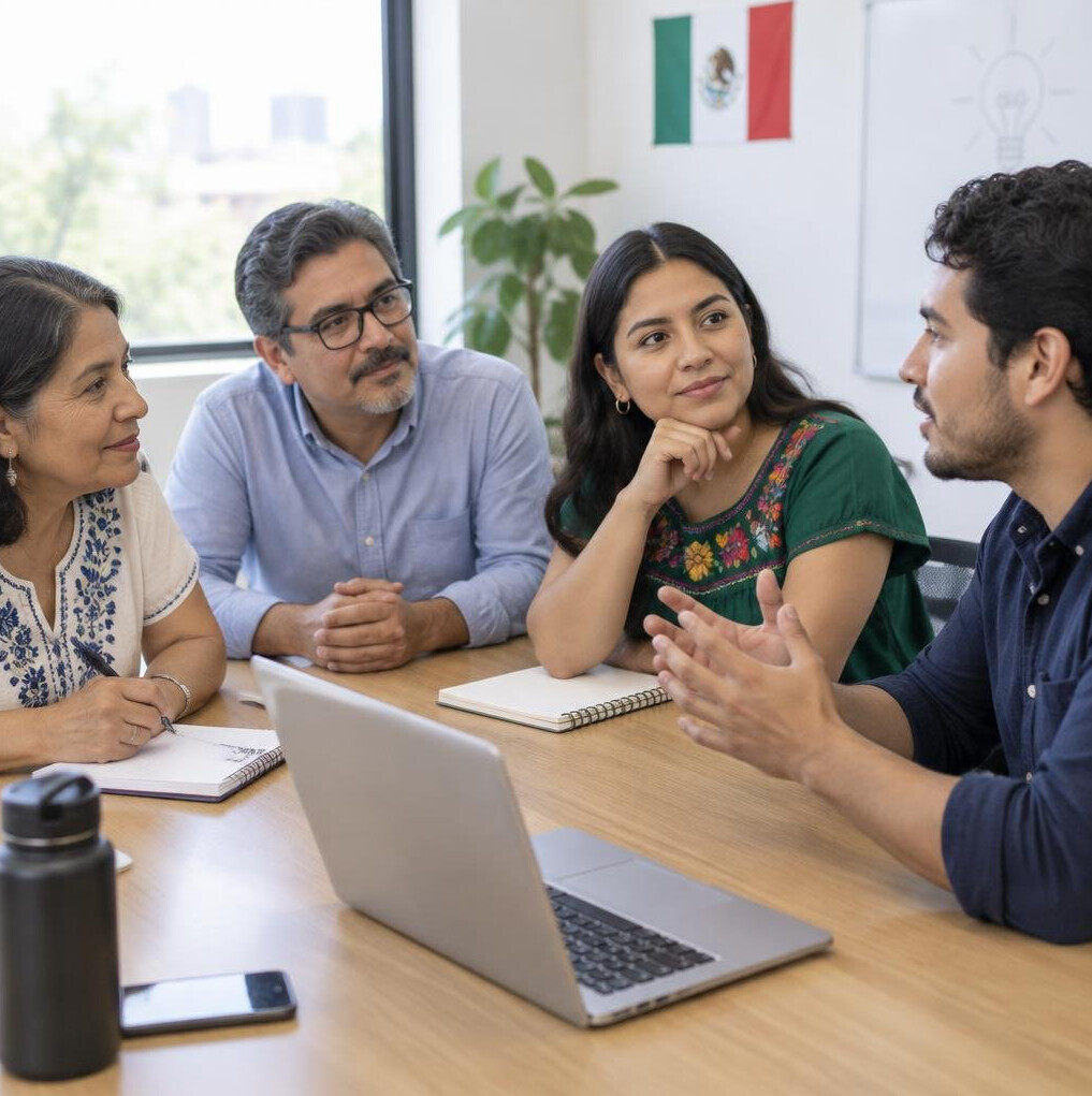 People discussing ideas at a table
